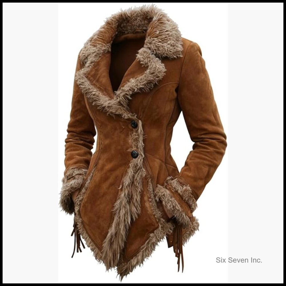 Women's Brown Suede Shearling Trim Jacket